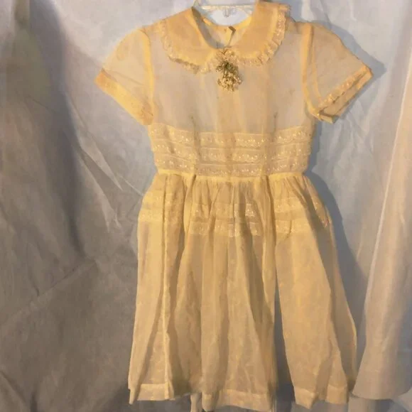 Hollywood Creations Girl Dress Size 8 Vintage Embroidered Lace White Floral 1950 - Picture 3 of 10